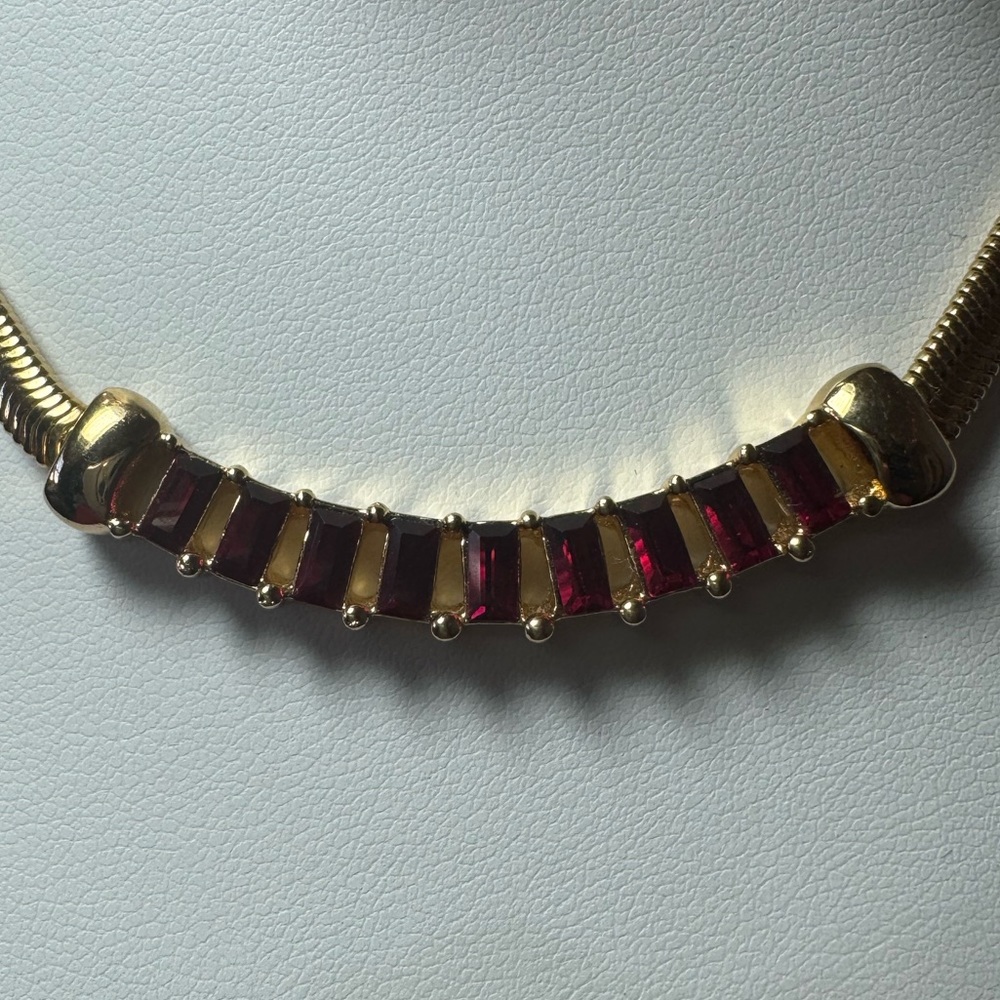 DIOR Vintage 80s/90s Red and Gold Necklace and Earrings Set, Gothic Glam Gala - Picture 5 of 8